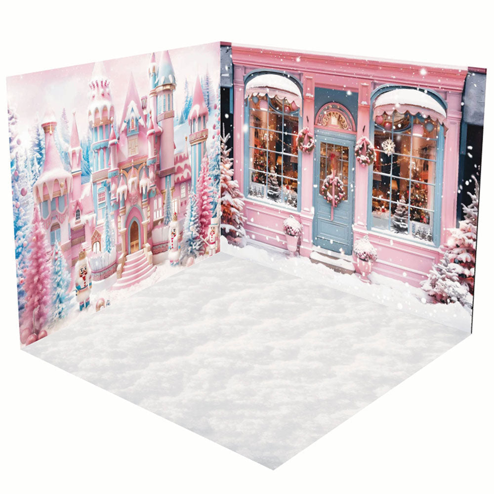 Aperturee - Aperturee Fairy Tale Pink Candyland Christmas Room Set Backdrop