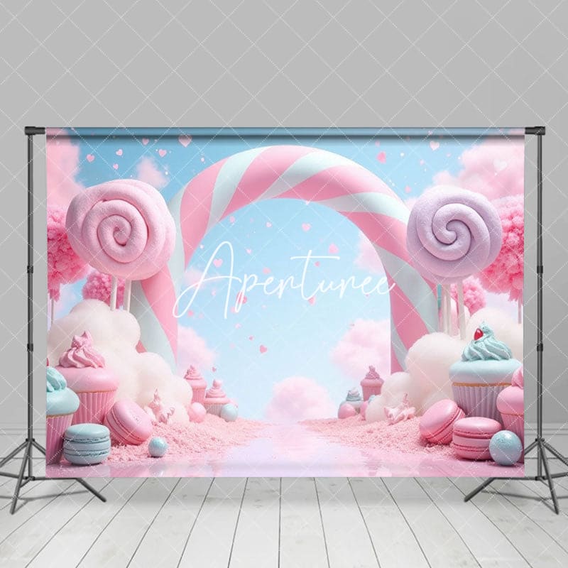 Aperturee - Aperturee Fairy Tale Pink Candyland Hearts Cake Smash Backdrop