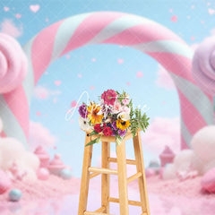 Aperturee - Aperturee Fairy Tale Pink Candyland Hearts Cake Smash Backdrop