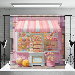 Aperturee - Aperturee Fairy Tale Pink Street Candy Shop Cake Smash Backdrop