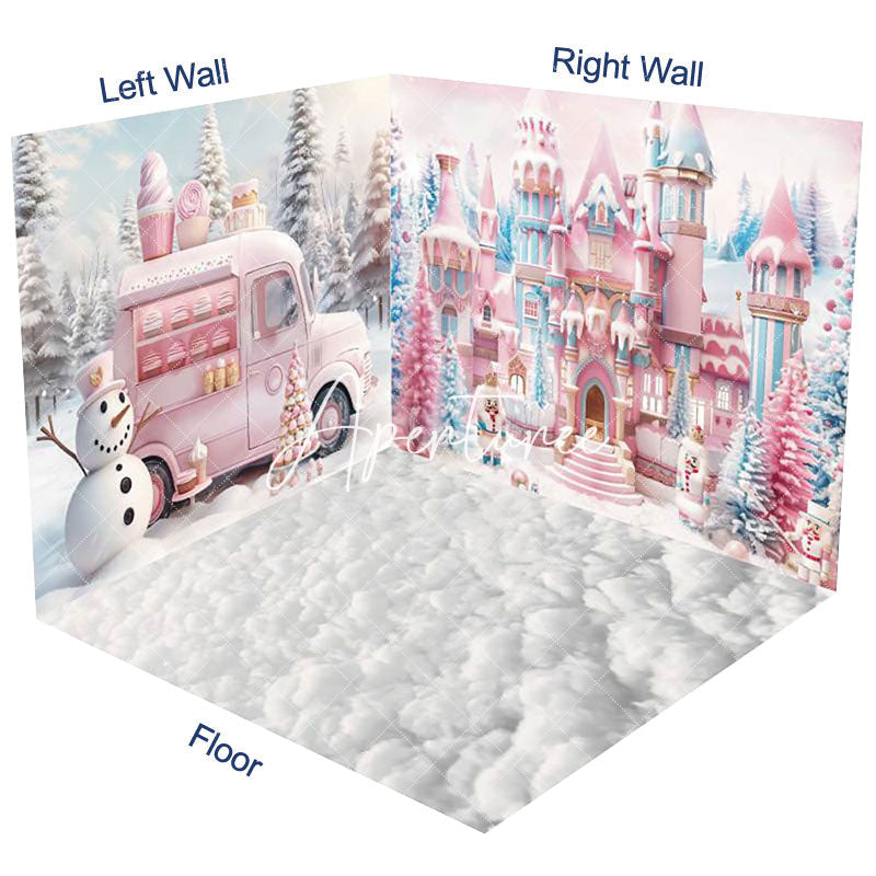 Aperturee - Aperturee Fairy Tale Snowy Castle Christmas Room Set Backdrop