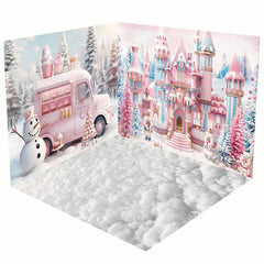 Aperturee - Aperturee Fairy Tale Snowy Castle Christmas Room Set Backdrop