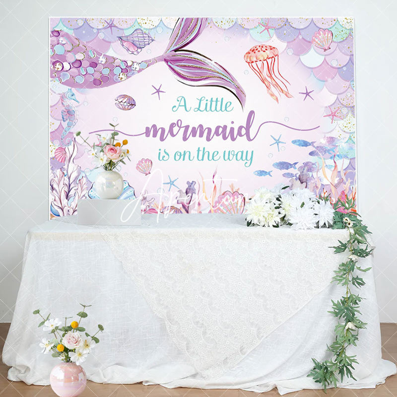 Aperturee - Aperturee Fairy Tale Undersea Mermaid Baby Shower Backdrop