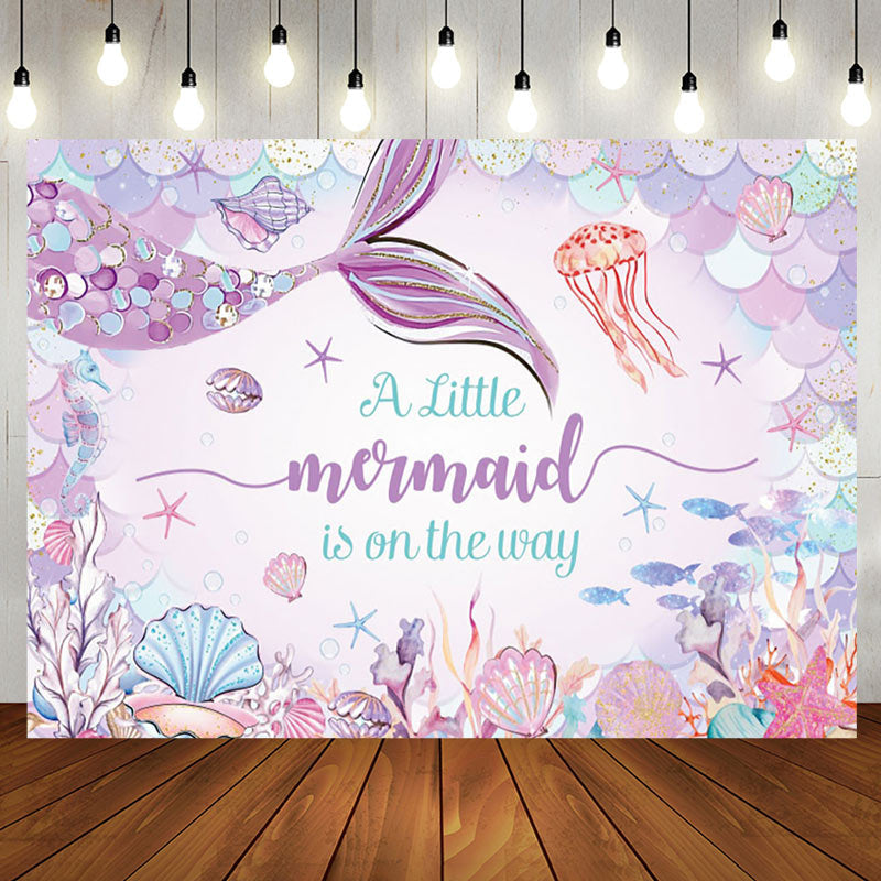 Aperturee - Aperturee Fairy Tale Undersea Mermaid Baby Shower Backdrop