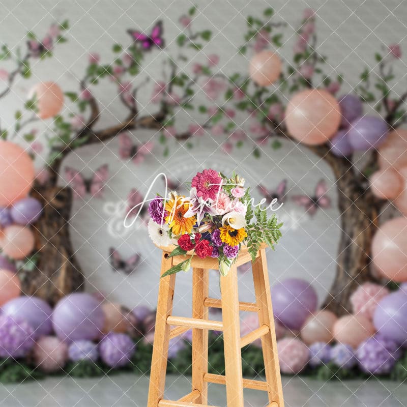 Aperturee - Aperturee Fairy Tree Balloon Butterfly Cake Smash Backdrop