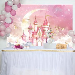 Aperturee - Aperturee Fairyland Pink Sweet Moon Lights Castle Backdrop