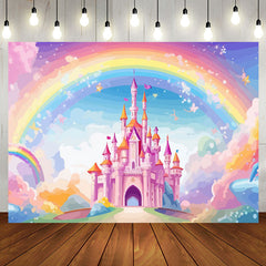 Aperturee - Aperturee Fairytale Castle Golden Crowns Rainbow Sky Backdrop