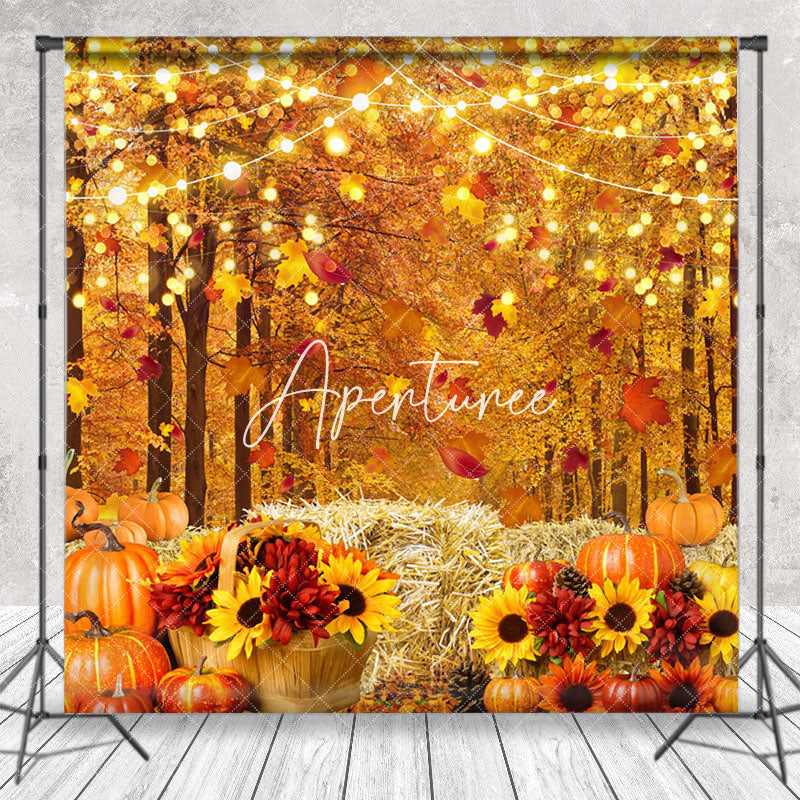 Aperturee - Aperturee Fall Lights Road Haystack Sunflower Autumn Backdrop