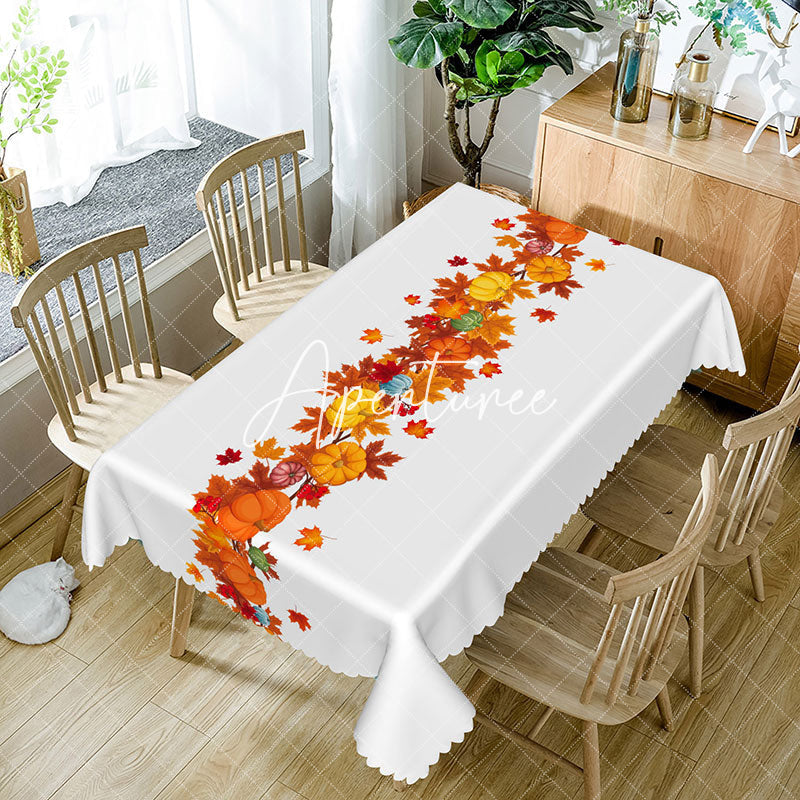 Aperturee - Aperturee Fall Pumpkins White Rectangle Tablecloth For Decor