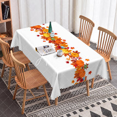 Aperturee - Aperturee Fall Pumpkins White Rectangle Tablecloth For Decor