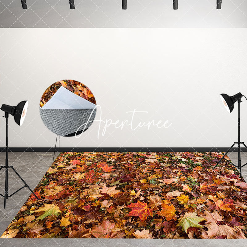 Aperturee - Aperturee Falling Autumn Maple Leaves Fabric Floor Backdrop