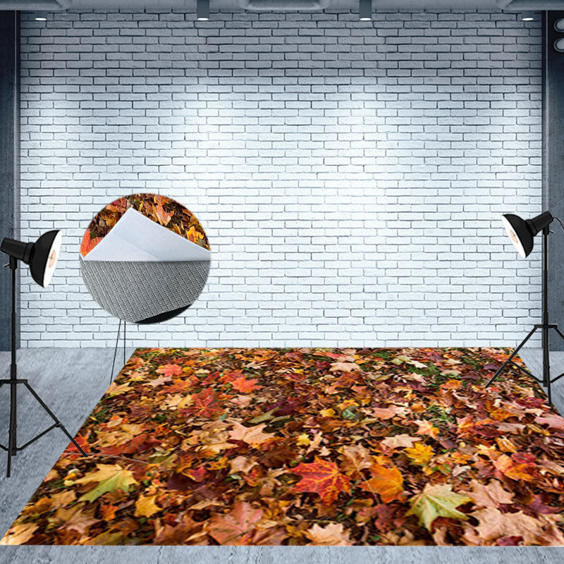 Aperturee - Aperturee Falling Autumn Maple Leaves Fabric Floor Backdrop