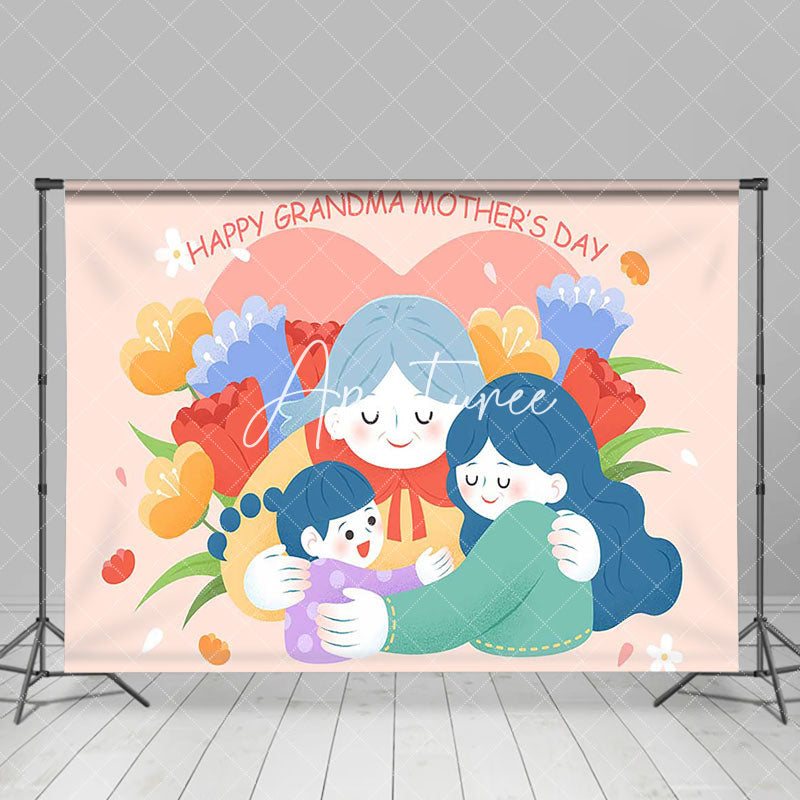 Aperturee - Aperturee Family Floral Happy Grandma Mothers Day Backdrop