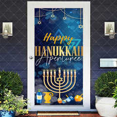 Aperturee - Aperturee Fantasy Blue Bokeh Candlestick Hanukkah Door Cover