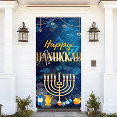 Aperturee - Aperturee Fantasy Blue Bokeh Candlestick Hanukkah Door Cover