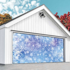 Aperturee - Aperturee Fantasy Blue Snowflakes Bokeh Garage Door Banner