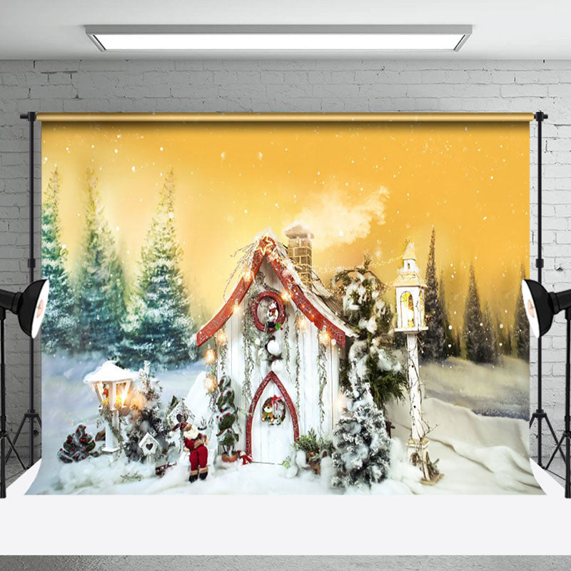 Aperturee - Aperturee Fantasy Forest Fairy Santa Cabin Christmas Backdrop