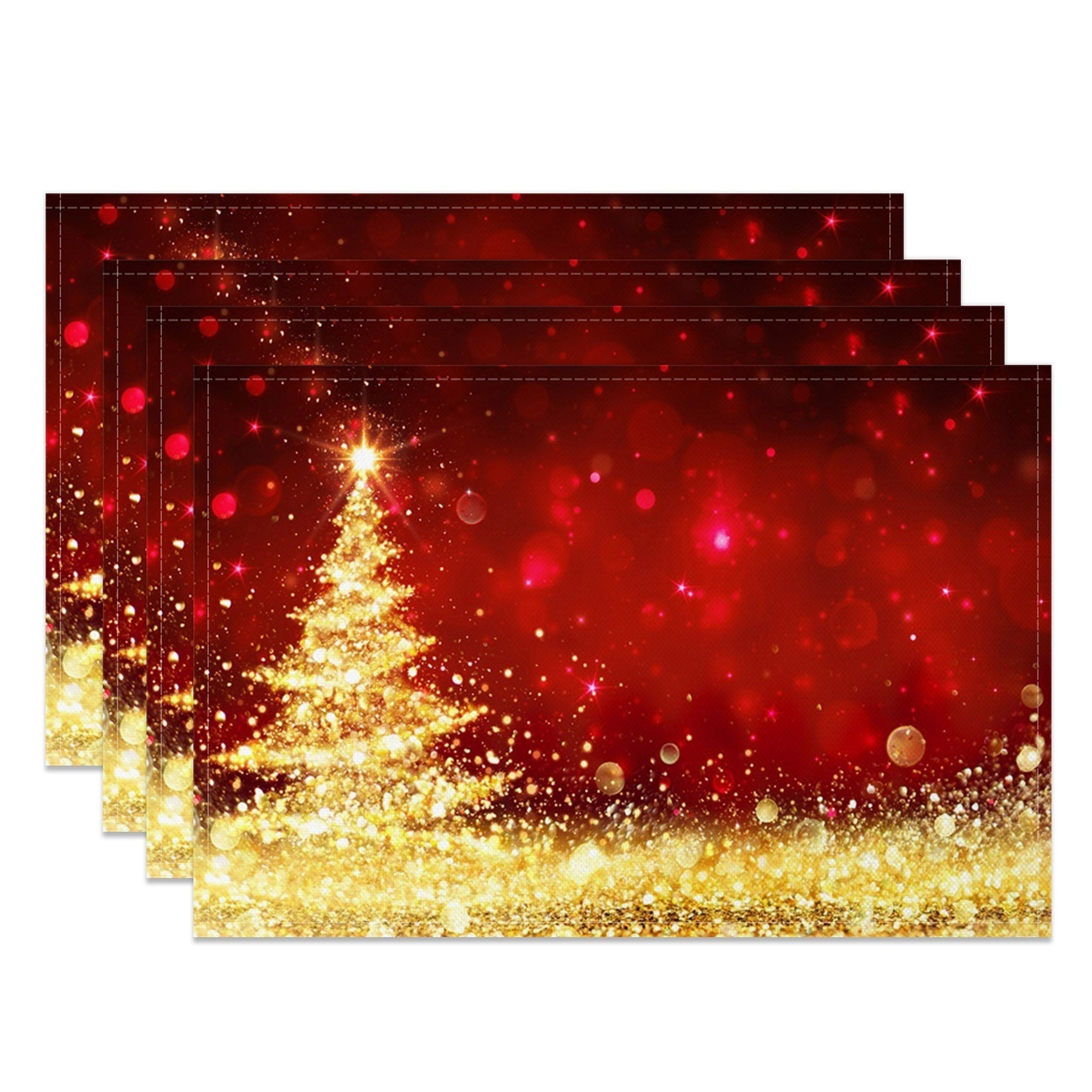 Aperturee - Aperturee Fantasy Gold Shining Tree Xmas Set Of 4 Placemats