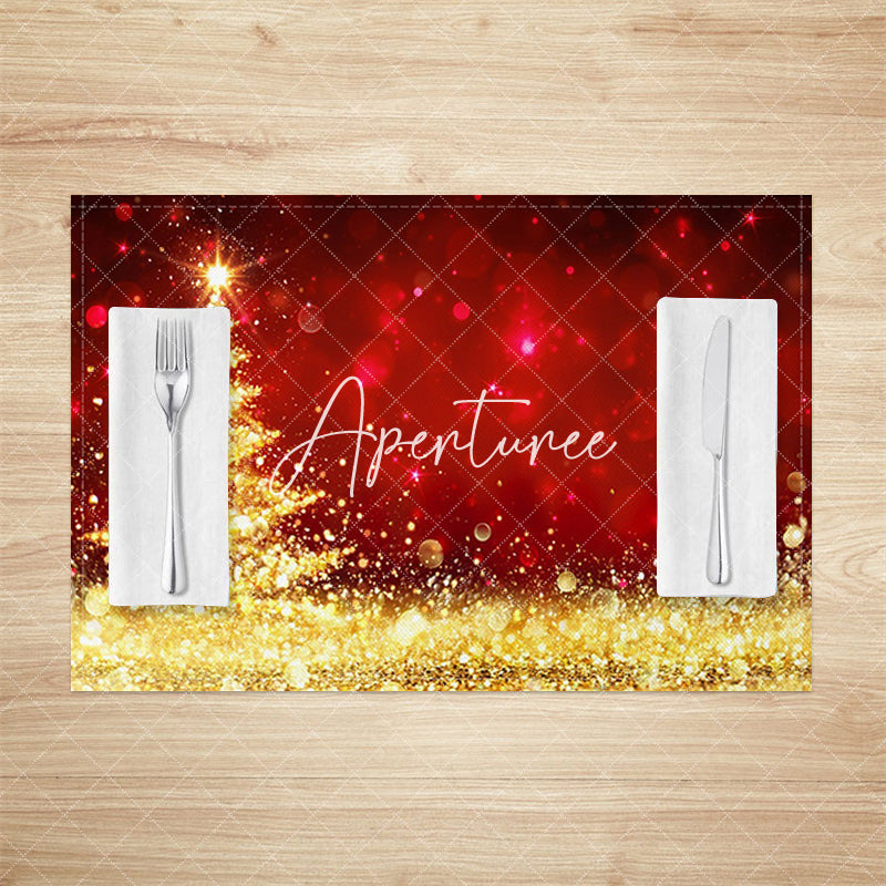 Aperturee - Aperturee Fantasy Gold Shining Tree Xmas Set Of 4 Placemats