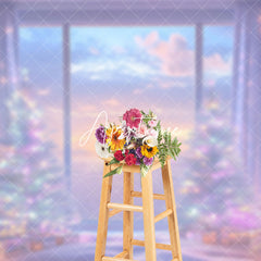 Aperturee - Aperturee Fantasy Light Window Sunset Christmas Tree Backdrop