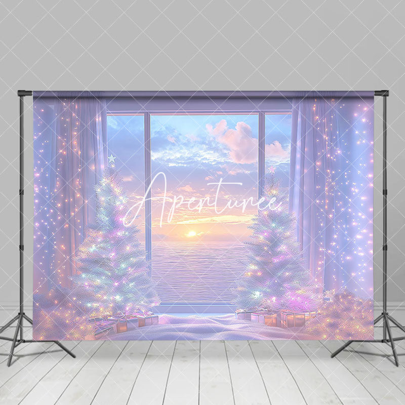 Aperturee - Aperturee Fantasy Light Window Sunset Christmas Tree Backdrop