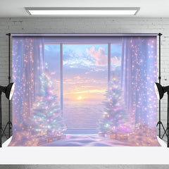 Aperturee - Aperturee Fantasy Light Window Sunset Christmas Tree Backdrop