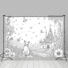 Aperturee - Aperturee Fantasy Scene Sitting Cat Flowers Castle Backdrop