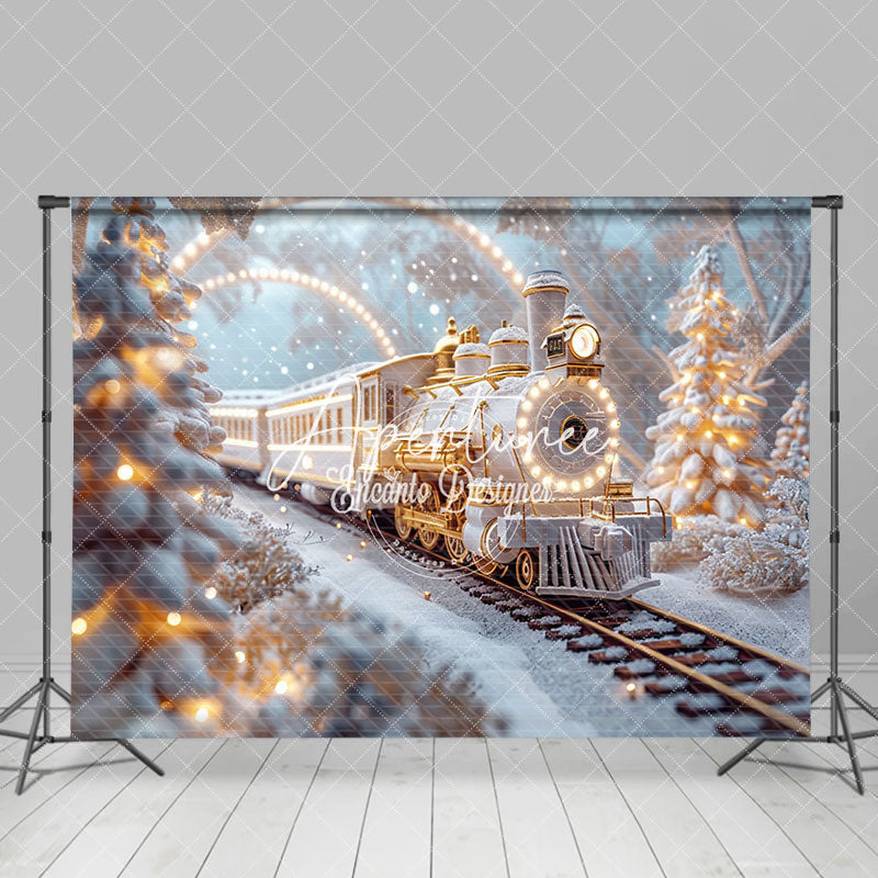 Aperturee - Aperturee Fantasy Train White Pine Tree Xmas Photo Backdrop