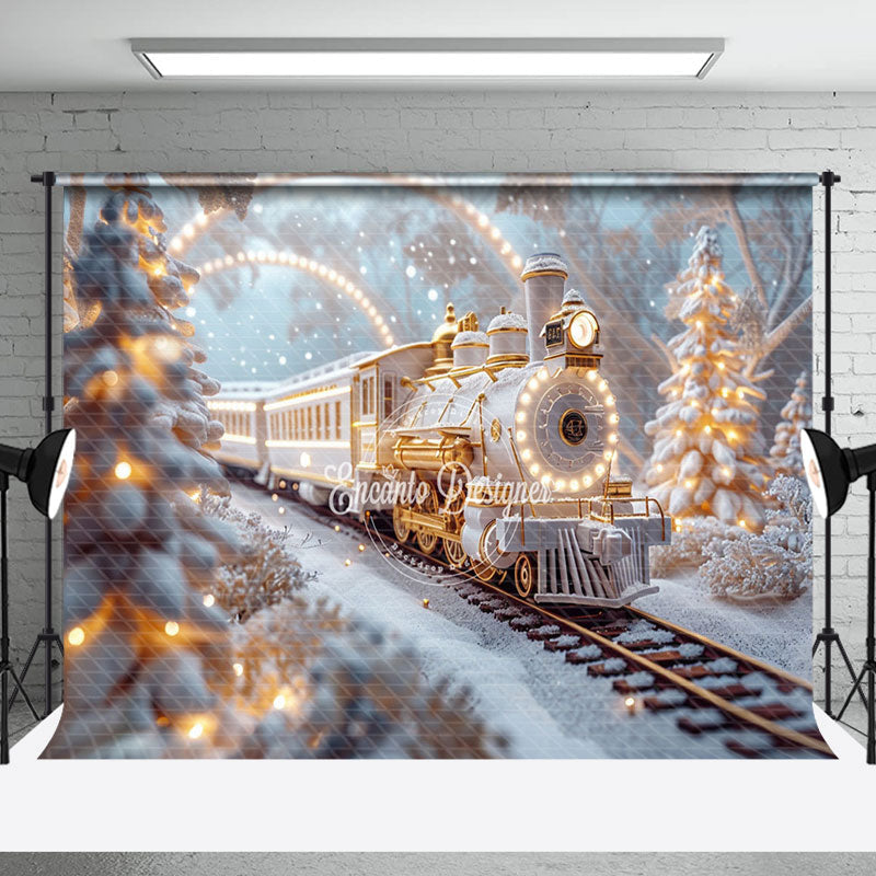 Aperturee - Aperturee Fantasy Train White Pine Tree Xmas Photo Backdrop