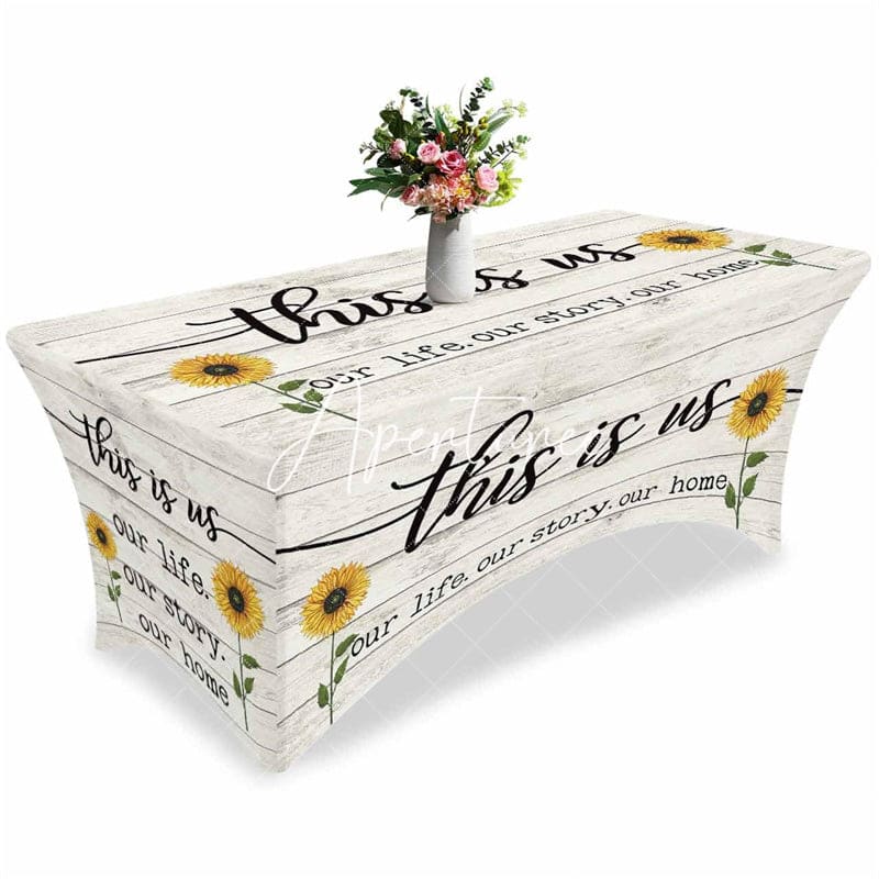 Aperturee - Aperturee Farm Watercolor Sunflower Quote Stretch Table Cover