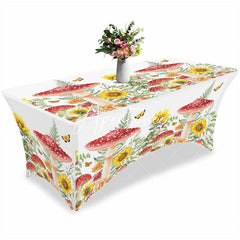 Aperturee - Aperturee Farm Wild Mushroom Sunflower Fitted Stretch Table Cover