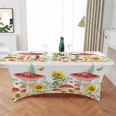 Aperturee - Aperturee Farm Wild Mushroom Sunflower Fitted Stretch Table Cover