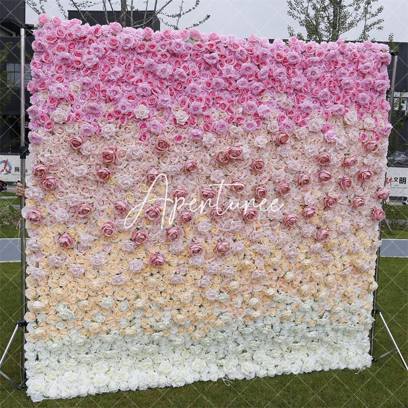 Aperturee - Aperturee Faux Pink Gradient Flower Wall Decor For Wedding Party