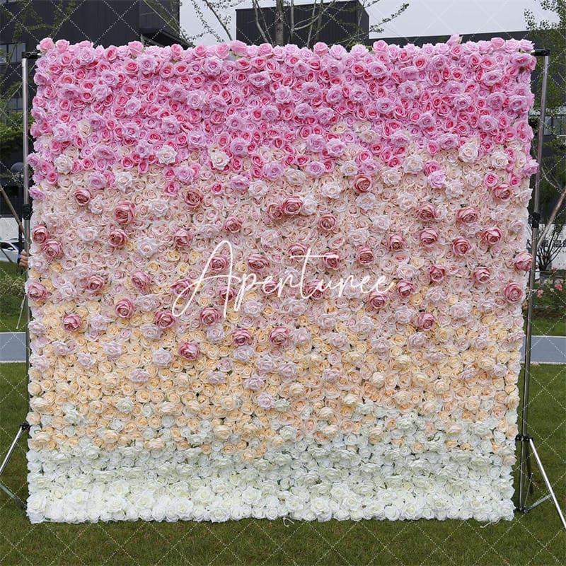 Aperturee - Aperturee Faux Pink Gradient Flower Wall Decor For Wedding Party