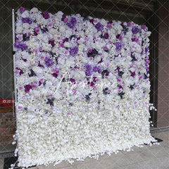 Aperturee - Aperturee Faux Purple And White Flower Wall Wedding Party Decor