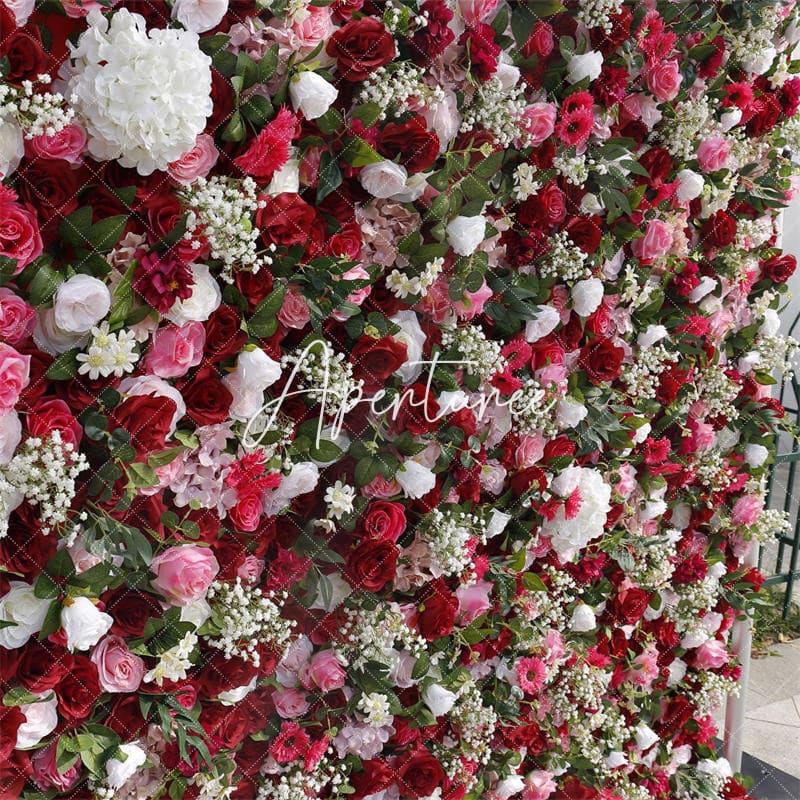 Aperturee - Aperturee Faux Red Flower Panels Bridal Shower Party Decor