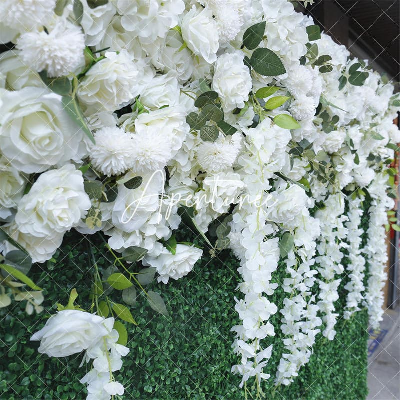 Aperturee - Aperturee Faux White Flower Wall Greenery Panels Wedding Decor