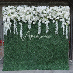 Aperturee - Aperturee Faux White Flower Wall Greenery Panels Wedding Decor