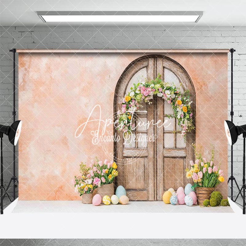 Aperturee - Aperturee Festival Arch Door Flower And Eggs Easter Backdrop