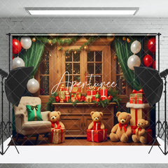 Aperturee - Aperturee Festive Bears Bells Gifts Window Christmas Backdrop