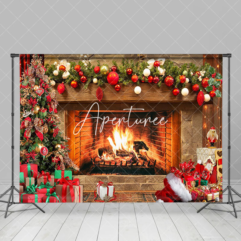 Aperturee - Aperturee Festive Bells Gifts Fireplace Christmas Backdrop