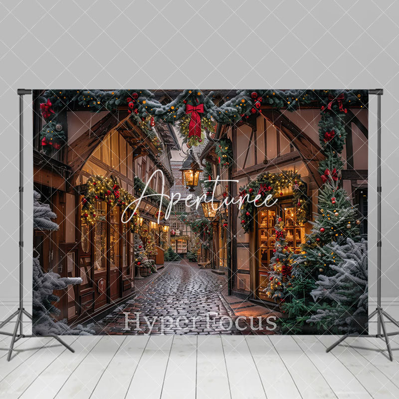 Aperturee - Aperturee Festive Bright Street Path Christmas Photo Backdrop