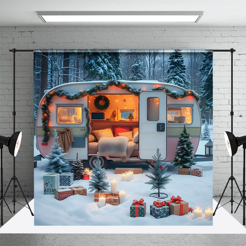 Aperturee - Aperturee Festive Camper Van Interior Christmas Decor Backdrop