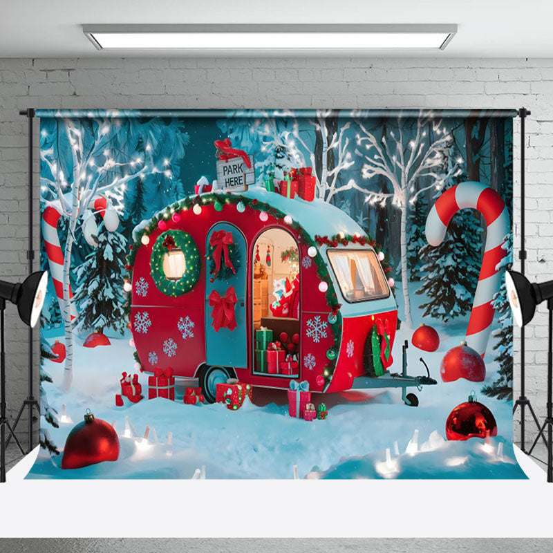 Aperturee - Aperturee Festive Camper Van Snowflake Xmas Decor Backdrop