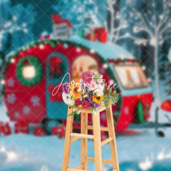 Aperturee - Aperturee Festive Camper Van Snowflake Xmas Decor Backdrop