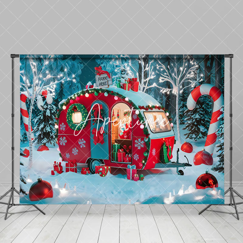 Aperturee - Aperturee Festive Camper Van Snowflake Xmas Decor Backdrop