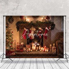 Aperturee - Aperturee Festive Christmas Fireplace Warm Pillows Backdrop