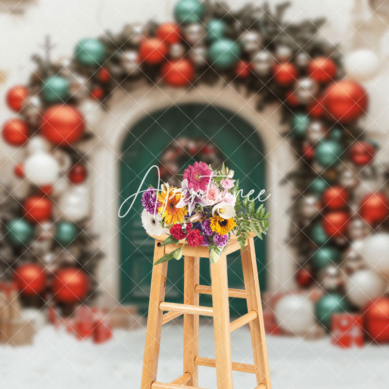 Aperturee - Aperturee Festive Christmas Vibe House Green Door Backdrop