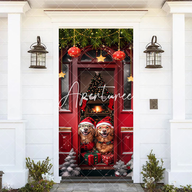 Aperturee - Aperturee Festive Christmas Vibe Red Door Pet Dog Door Cover