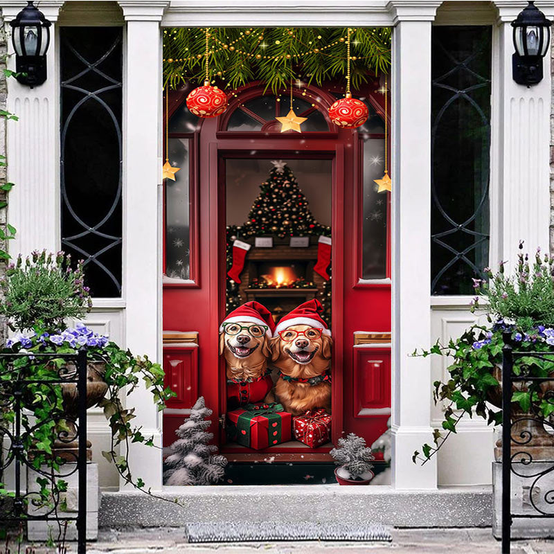 Aperturee - Aperturee Festive Christmas Vibe Red Door Pet Dog Door Cover